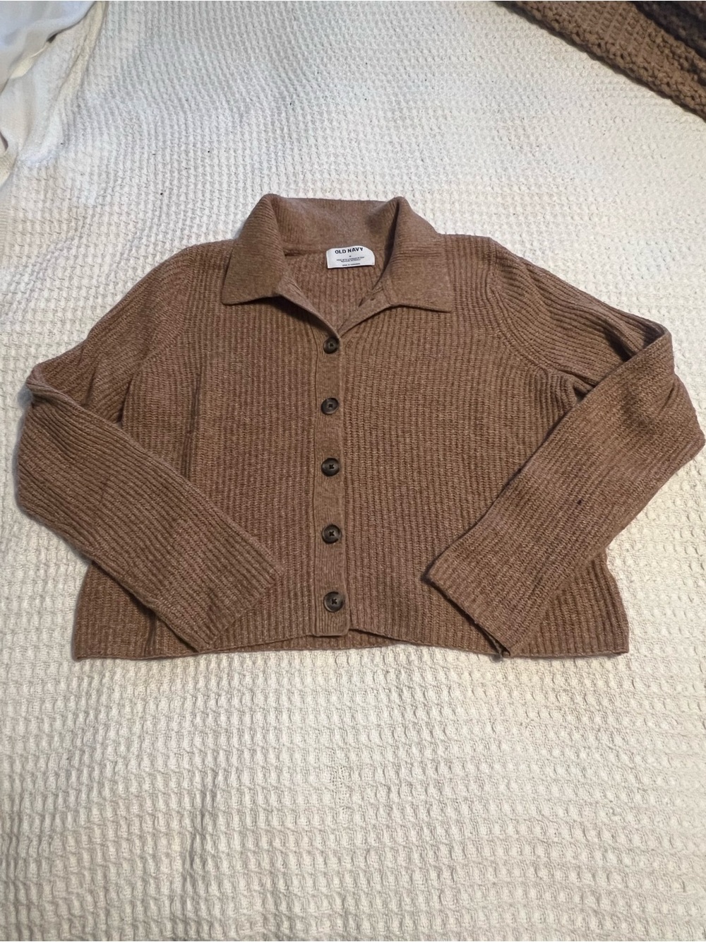Old Navy Women's Tan Ribbed Button-Up Sweater